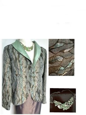 Vintage snakeskin print jacket  with icy green satin trim & bonus necklace